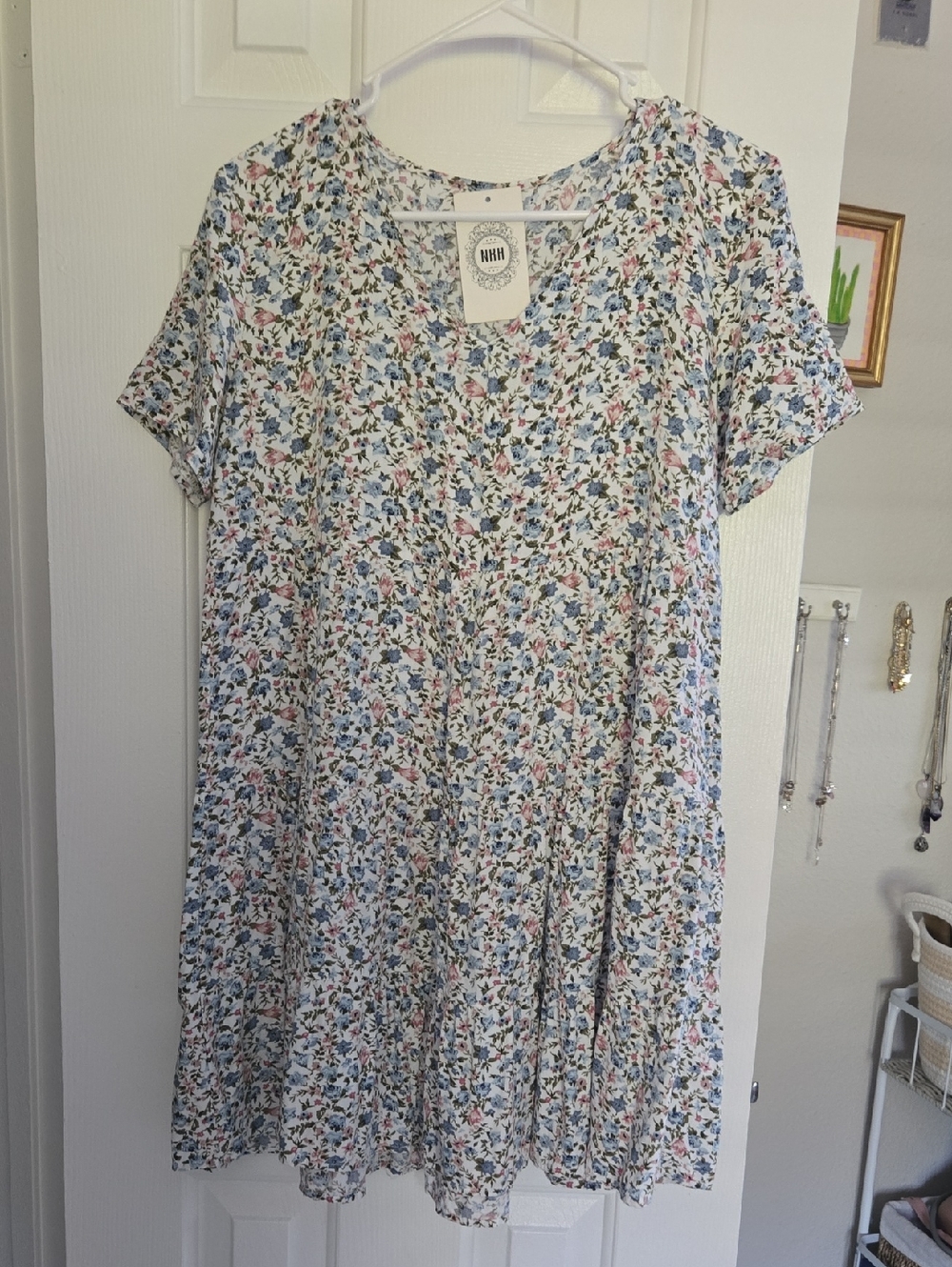 NXH ( UK) Floral, Boho, Fairy V-Neck Tiered Summer Mini Dress/Tunic- Medium
